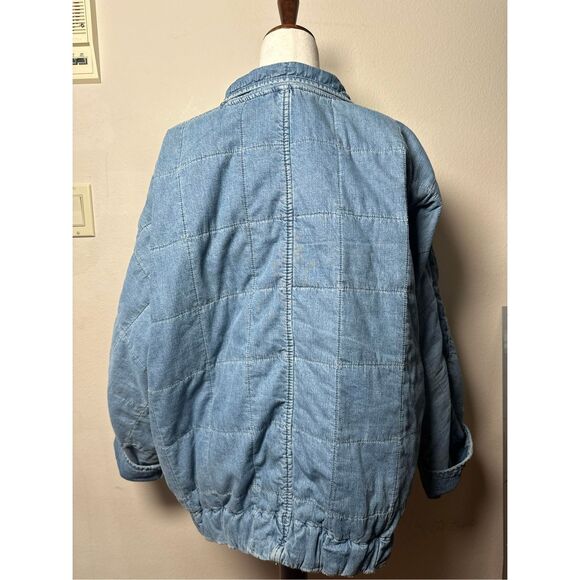 Free People Quilted Denim Dolman  Cali Indigo Sz Large - Picture 4 of 11